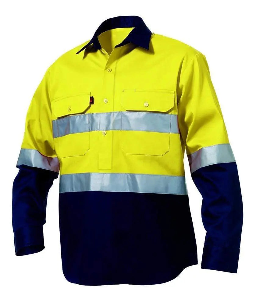 KingGee Hi-Vis Closed Front Reflective Spliced Drill Shirt L/S  K54325 Metro Workwear.